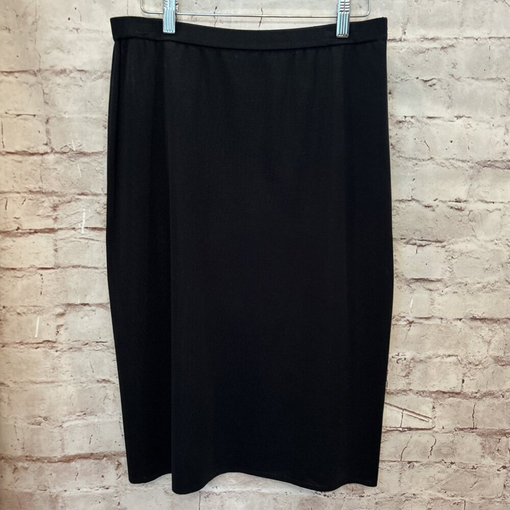 MING WANG Womens Black Acrylic Knit Straight Skirt Elastic Waist Stretch Size M